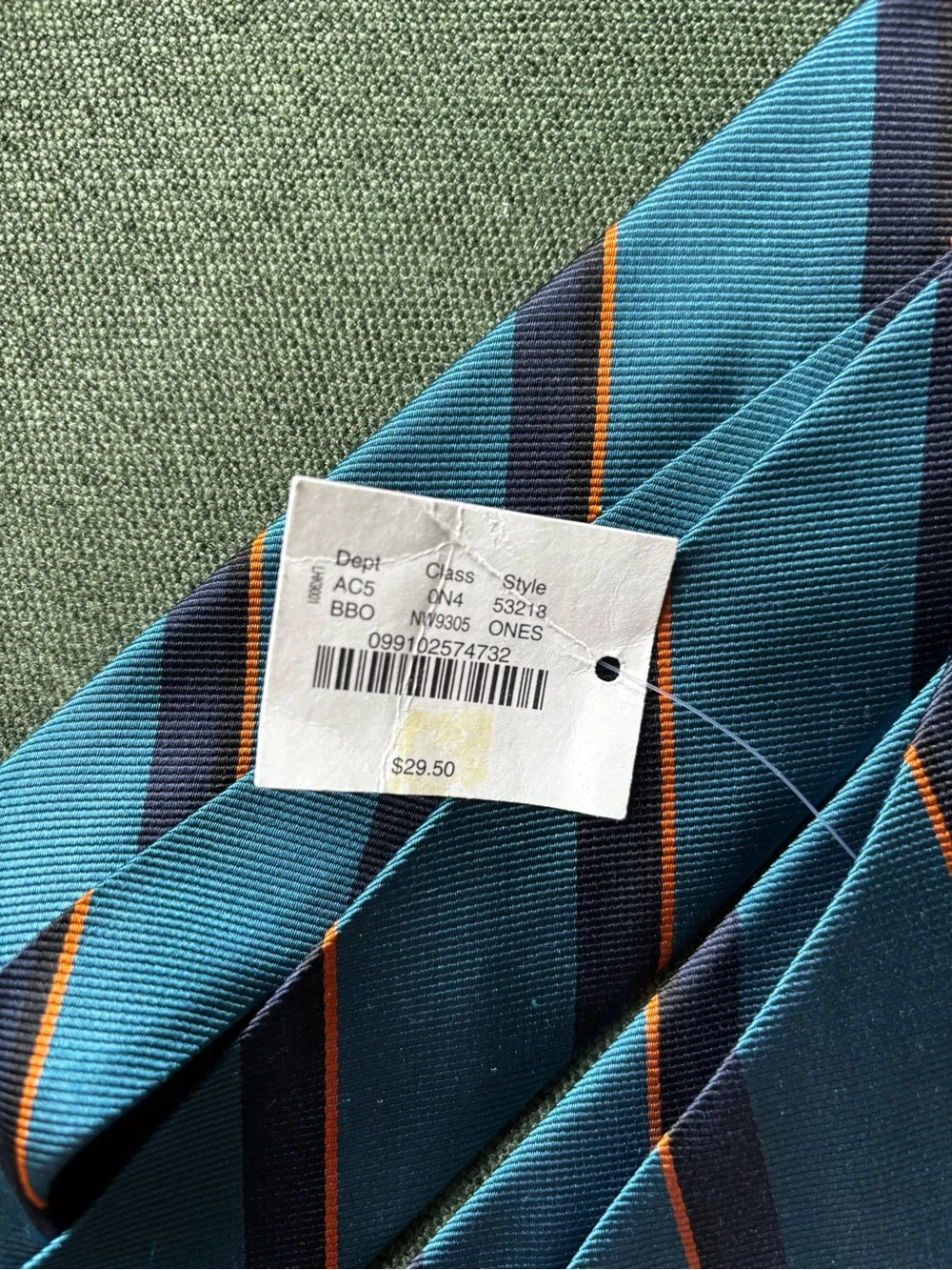 J. Crew Blue Navy and Orange Diagonal Stripe Silk Tie